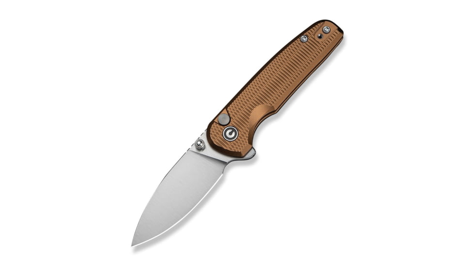 CIVIVI Mini Shakan Flipper &amp; Thumb Stud &amp; Button Lock Knife Ripple Patterned Coyote Brown Aluminum Handle 2.48inch Satin Finished Nitro-v Blade