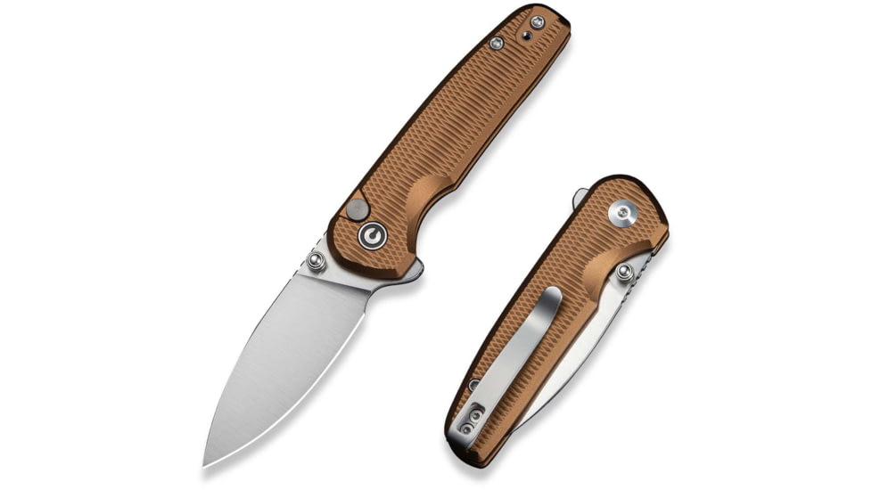 CIVIVI Mini Shakan Flipper &amp; Thumb Stud &amp; Button Lock Knife Ripple Patterned Coyote Brown Aluminum Handle 2.48inch Satin Finished Nitro-v Blade