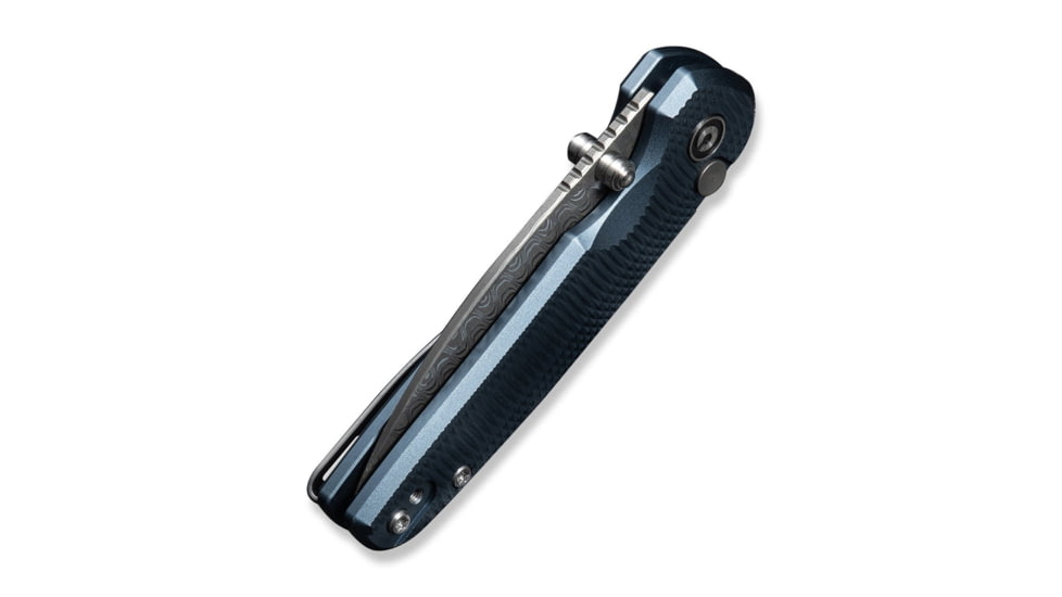 CIVIVI Mini Shakan Folding Knife, 2.48 in, Damascus, Drop Point Blade, Blue Aluminum Handle, C20052F-DS1