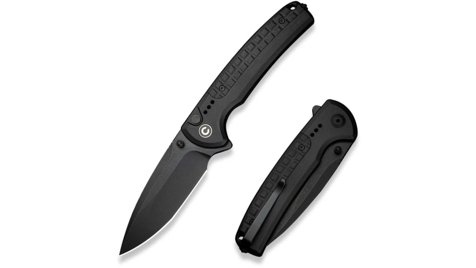 CIVIVI Sentinel Strike Ii Flipper &amp; Thumb Stud &amp; Button Lock Knife Black Aluminum Handle With Black Frn Integral Spacer