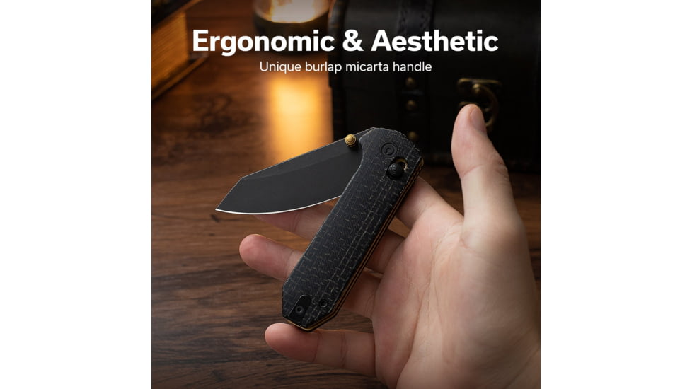 CIVIVI Thumb Stud &amp; Crossbar Lock Knife Black Burlap Micarta Handle 2.88inch Black Stonewashed 14c28n Blade