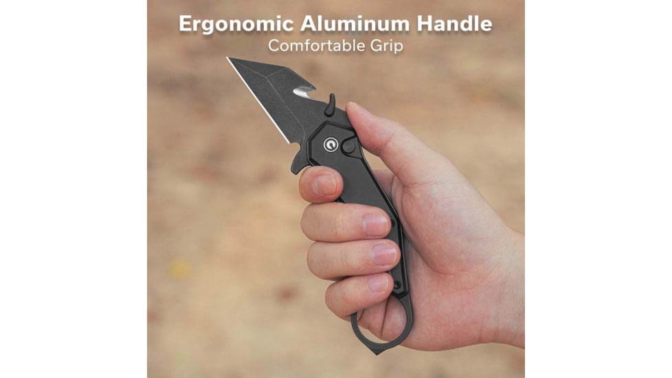 CIVIVI Amaroq Flipper &amp; Thumb Stud &amp; Button Lock Knife Black Aluminum Handle 2.11inch Black Stonewashed Nitro-v Blade