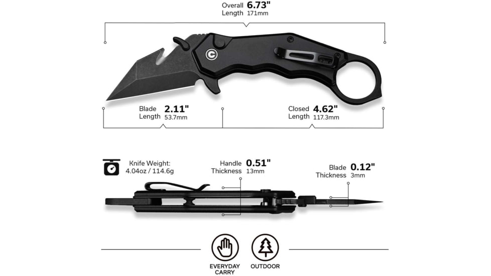 CIVIVI Amaroq Flipper &amp; Thumb Stud &amp; Button Lock Knife Black Aluminum Handle 2.11inch Black Stonewashed Nitro-v Blade