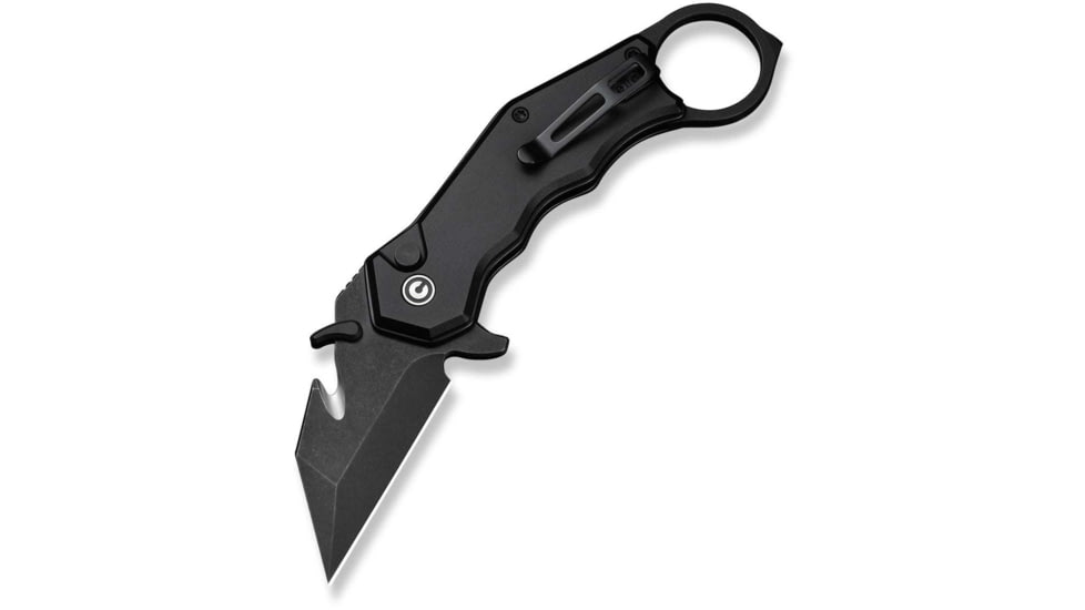 CIVIVI Amaroq Flipper &amp; Thumb Stud &amp; Button Lock Knife Black Aluminum Handle 2.11inch Black Stonewashed Nitro-v Blade