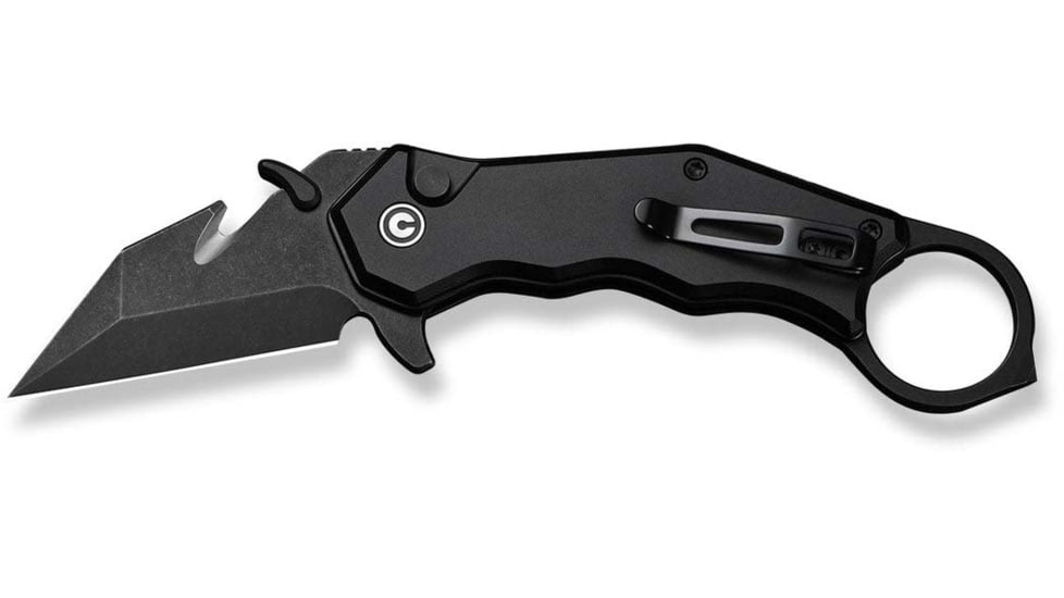 CIVIVI Amaroq Flipper &amp; Thumb Stud &amp; Button Lock Knife Black Aluminum Handle 2.11inch Black Stonewashed Nitro-v Blade