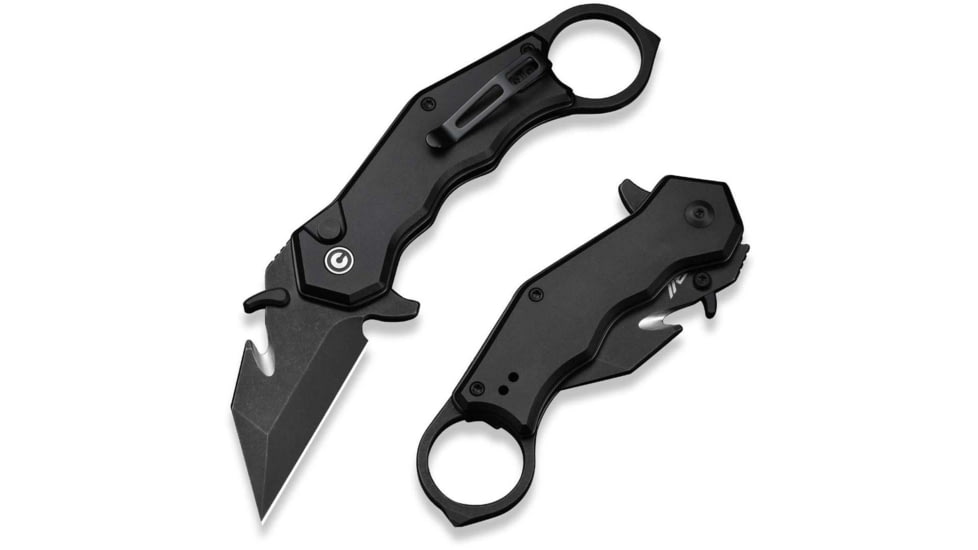 CIVIVI Amaroq Flipper &amp; Thumb Stud &amp; Button Lock Knife Black Aluminum Handle 2.11inch Black Stonewashed Nitro-v Blade