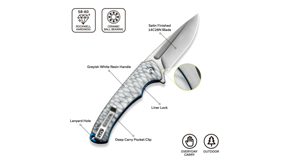 CIVIVI Voidflare Flipper Knife Greyish White Resin Handle With Scale Pattern 2.92inch Satin Finished 14c28n Blade