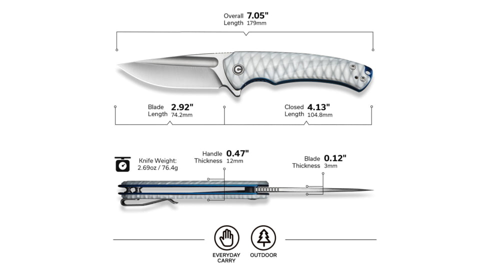 CIVIVI Voidflare Folding Knife, 2.92 in, 14C28N, Drop Point Blade, Greyish White Resin Handle, C24040-2