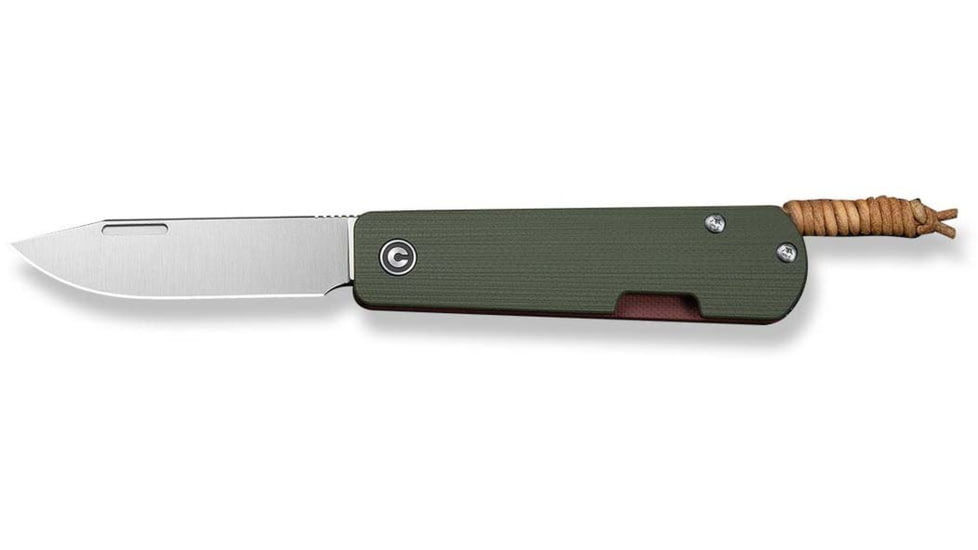 CIVIVI Slippy Sendy Slip Joint Knife Milled Green &amp; Red G10 Handle 2.81inch Satin Finished Nitro-v Blade C24075b-1, With Brown Leather Lanyard Attached