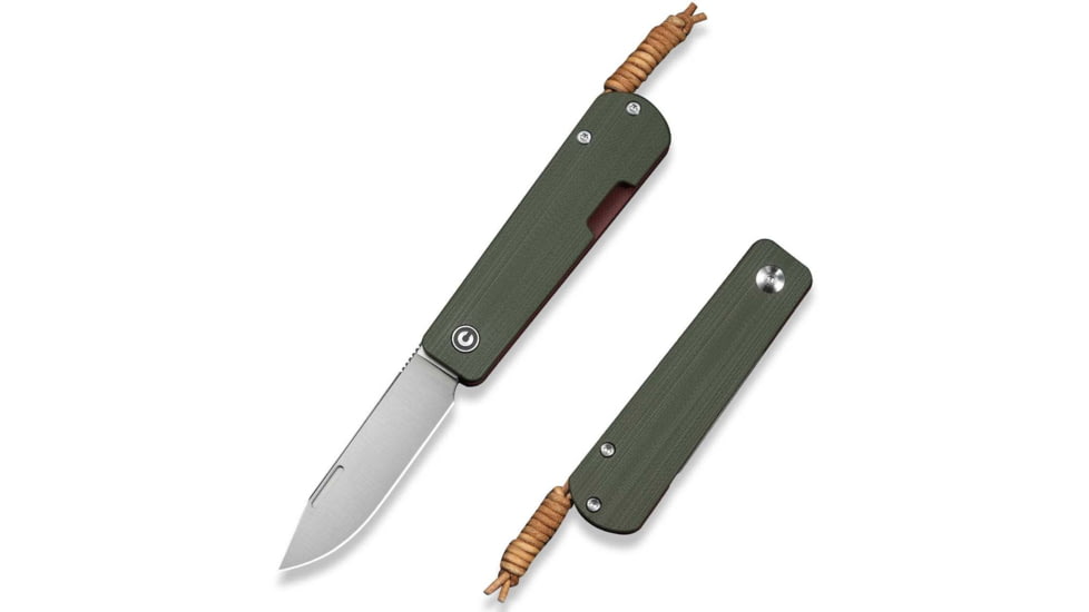 CIVIVI Slippy Sendy Slip Joint Knife Milled Green &amp; Red G10 Handle 2.81inch Satin Finished Nitro-v Blade C24075b-1, With Brown Leather Lanyard Attached