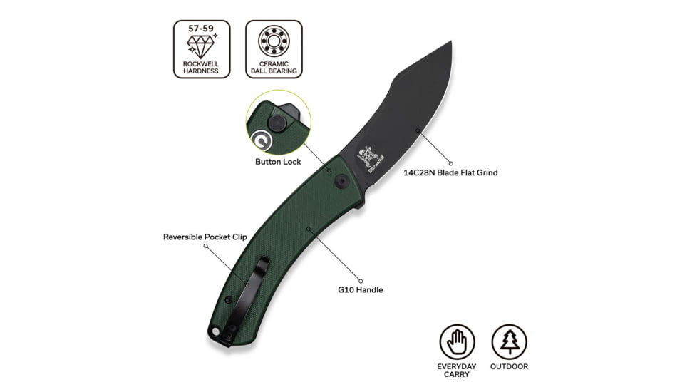 CIVIVI Outlaw Muk Flipper &amp; Button Lock Knife Teal Green G10 Handle 3.47inch Black Stonewashed 14c28n Blade