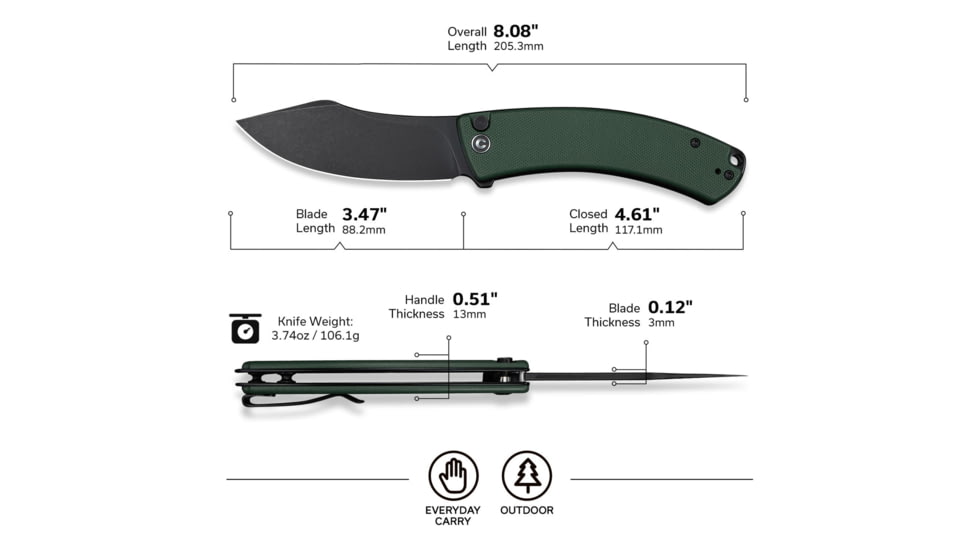 CIVIVI Outlaw Muk Flipper &amp; Button Lock Knife Teal Green G10 Handle 3.47inch Black Stonewashed 14c28n Blade