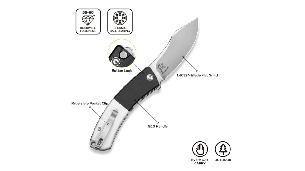 CIVIVI Outlaw Muk Flipper &amp; Button Lock Knife Black &amp; White G10 Handle 3.47inch Satin Finished 14c28n Blade