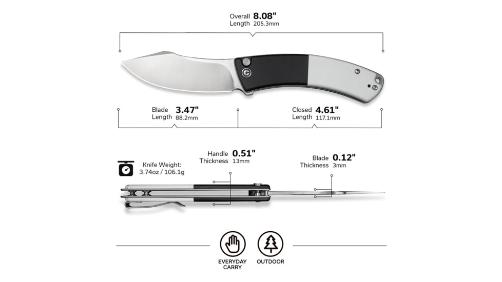 CIVIVI Outlaw Muk Flipper &amp; Button Lock Knife Black &amp; White G10 Handle 3.47inch Satin Finished 14c28n Blade