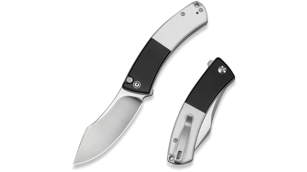 CIVIVI Outlaw Muk Flipper &amp; Button Lock Knife Black &amp; White G10 Handle 3.47inch Satin Finished 14c28n Blade