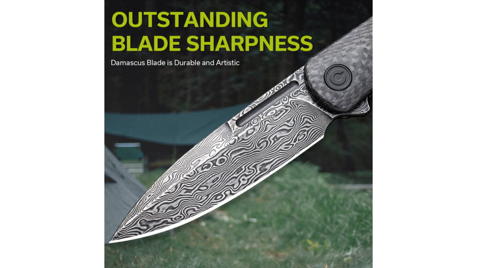 CIVIVI Caetus Folding Knife, 4.5in Closed, 3.5in Damascus Steel Blade, Carbon Fiber Handle, Nylon Case, C21025C-DS1