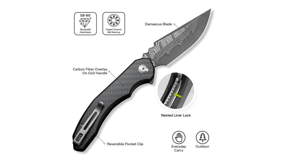 CIVIVI Bluetick Flipper Knife Carbon Fiber Overlay On Black G10 Handle