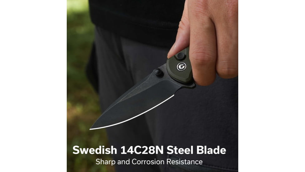 CIVIVI Faeger Assisted Opening Folding Knife, 2.98in, Damascus, Drop Point, G10 OD Green Handle, Black, C24031-2