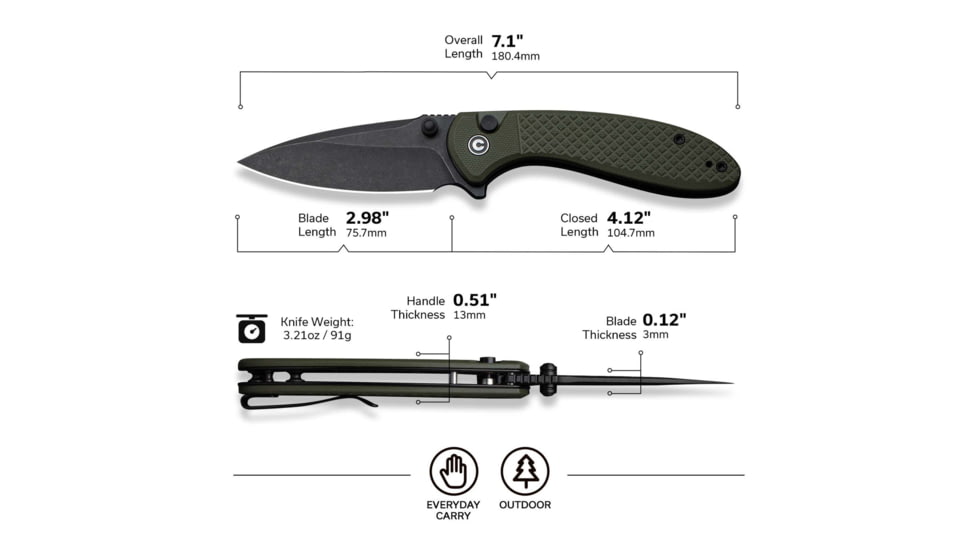 CIVIVI Faeger Flipper &amp; Thumb Stud &amp; Button Lock Knife Milled Od Green G10 Handle