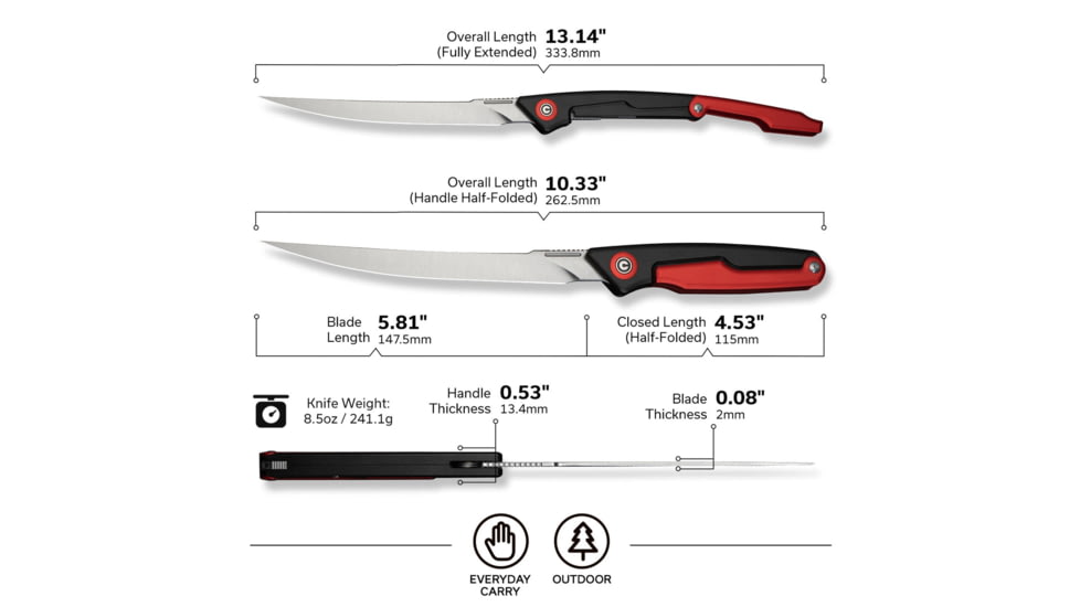 Civivi Knife Shawka 5.81 Black Red Folding Fillet Knife