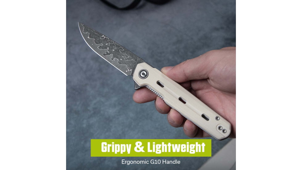 CIVIVI Navo Flipper Knife Ivory G10 Handle 3.25inch Damascus Blade