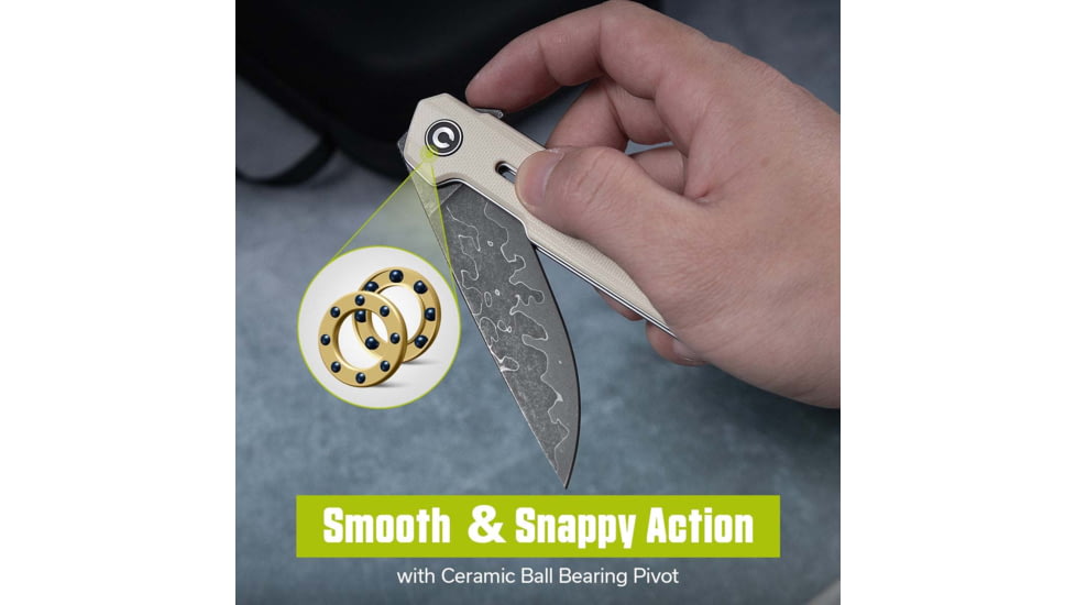 CIVIVI Navo Flipper Knife Ivory G10 Handle 3.25inch Damascus Blade