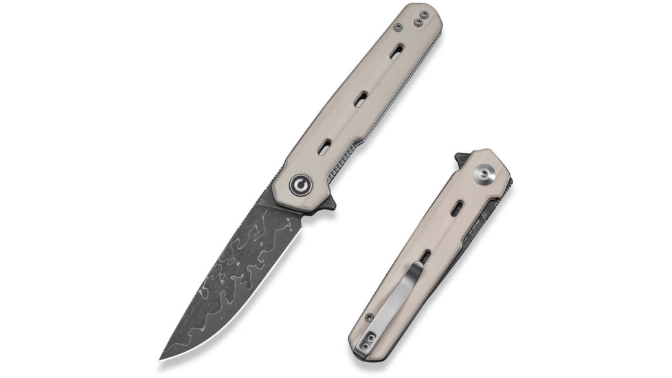 CIVIVI Navo Flipper Knife Ivory G10 Handle 3.25inch Damascus Blade