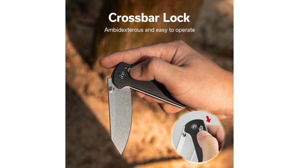 CIVIVI Yonder Thumb Stud &amp; Crossbar Lock Knife Black G10 Handle