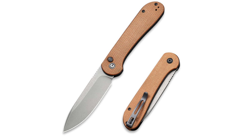 CIVIVI Elementum Folding Knife, 3.47in, Carbon Steel, Micarta Handle, Brown/Gray, C2103D