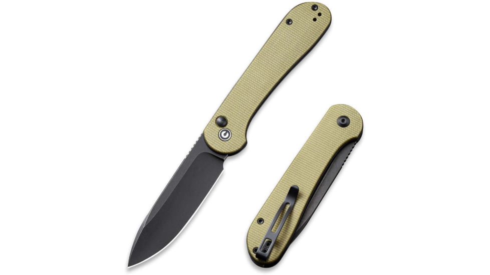 CIVIVI Elementum Folding Knife, 3.47in, Carbon Steel, Micarta Handle, Olive/Black, C2103B