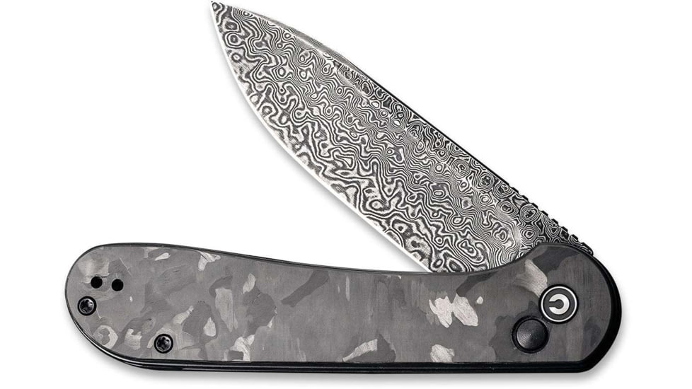CIVIVI Elementum Folding Knife, 3.47in, Damascus Blade, Carbon Fiber/Steel Handle, Marble/Black, C2103DS3