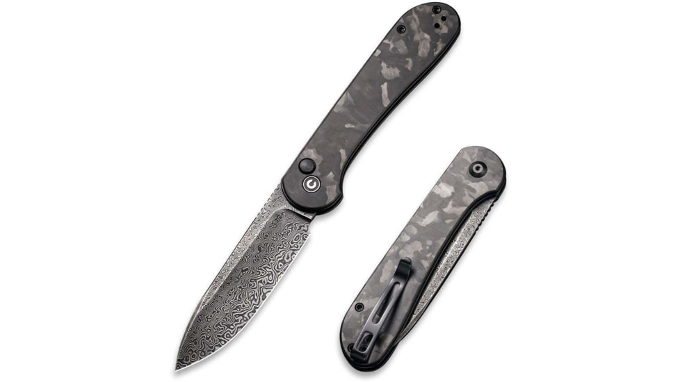 CIVIVI Elementum Folding Knife, 3.47in, Damascus Blade, Carbon Fiber/Steel Handle, Marble/Black, C2103DS3