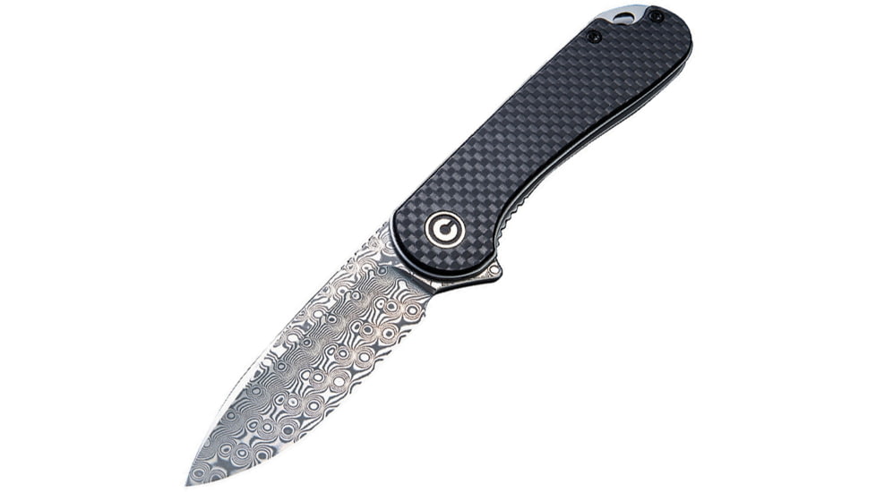 CIVIVI Elementum Linerlock Damascus Folding Knife, 3 Damascus steel blade, Black G10 handle with carbon fiber overlay, C907DS