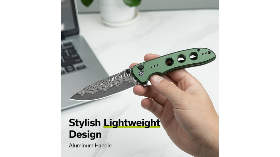 CIVIVI Hyperpulse Flipper &amp; Thumb Stud &amp; Button Lock Knife Aluminum Handle 3.5inch Damascus Blade C23087a-ds1 - C23087A-DS1
