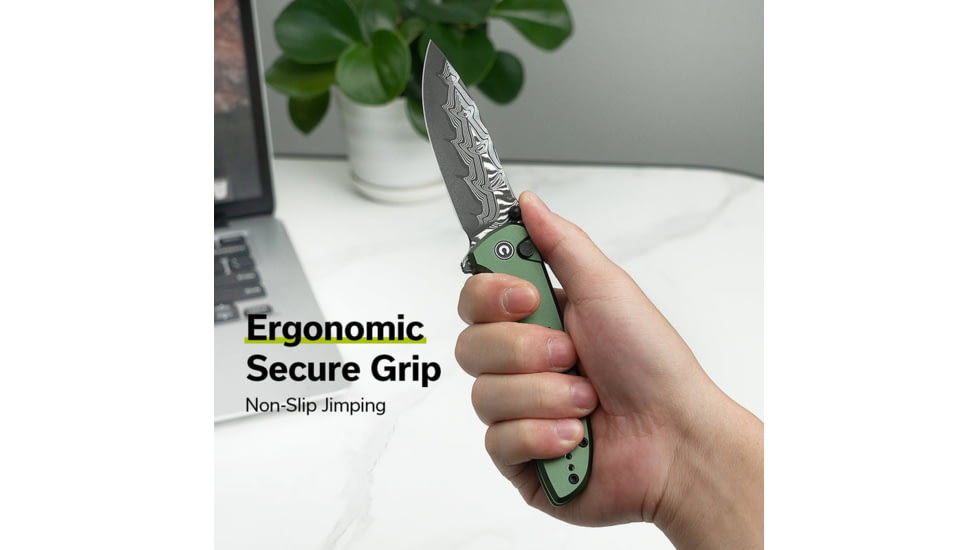 CIVIVI Hyperpulse Flipper &amp; Thumb Stud &amp; Button Lock Knife Aluminum Handle 3.5inch Damascus Blade C23087a-ds1 - C23087A-DS1