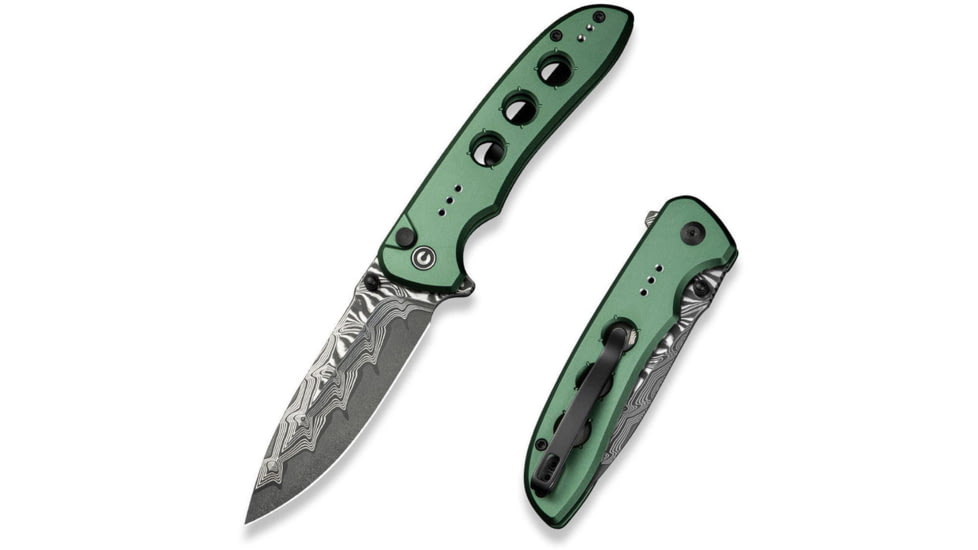 CIVIVI Hyperpulse Flipper &amp; Thumb Stud &amp; Button Lock Knife Aluminum Handle 3.5inch Damascus Blade C23087a-ds1 - C23087A-DS1