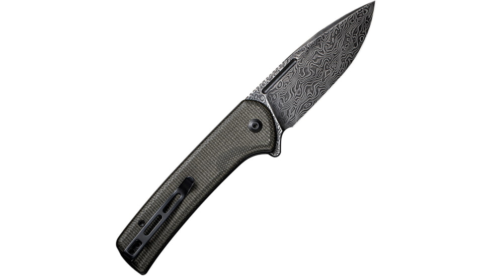CIVIVI Conspirator Folding Knife, 3.48in, Damascus Blade, Micarta Handle, Green/Black, C21006DS1