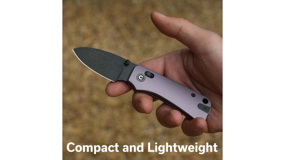 Civivi Knives Baby Banter 2 2.34: Folding Drop Point Plain Black Stonewashed Nitro-V Steel Blade, Purple Textured Aluminum Handle,C23074-2