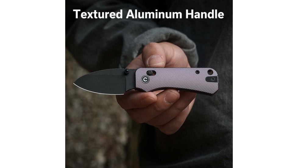 Civivi Knives Baby Banter 2 2.34: Folding Drop Point Plain Black Stonewashed Nitro-V Steel Blade, Purple Textured Aluminum Handle,C23074-2