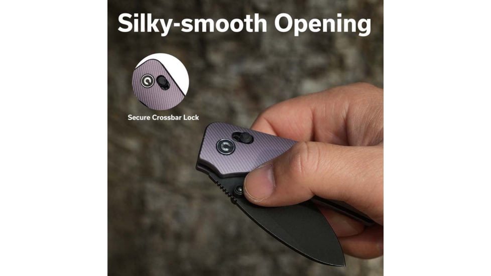 Civivi Knives Baby Banter 2 2.34: Folding Drop Point Plain Black Stonewashed Nitro-V Steel Blade, Purple Textured Aluminum Handle,C23074-2
