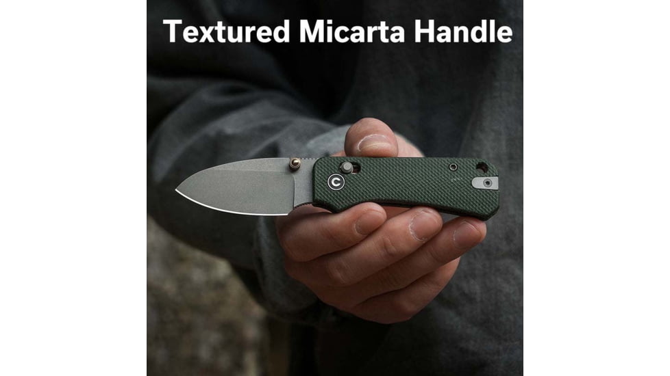 Civivi Knives Baby Banter 2 2.34 Folding Drop Point Plain Gray Stonewashed Nitro-V Steel Blade, Green Textured Canvas Micarta Handle,C23074-3
