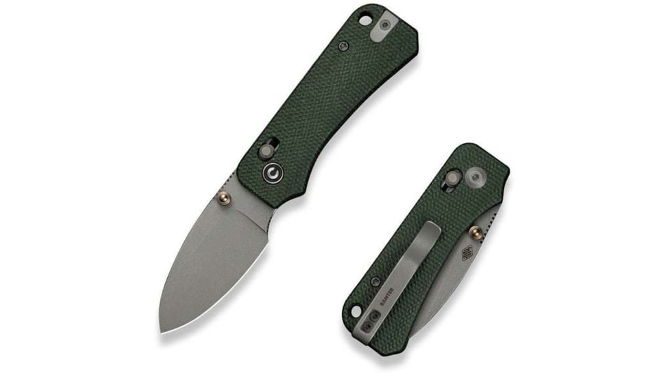 Civivi Knives Baby Banter 2 2.34 Folding Drop Point Plain Gray Stonewashed Nitro-V Steel Blade, Green Textured Canvas Micarta Handle,C23074-3