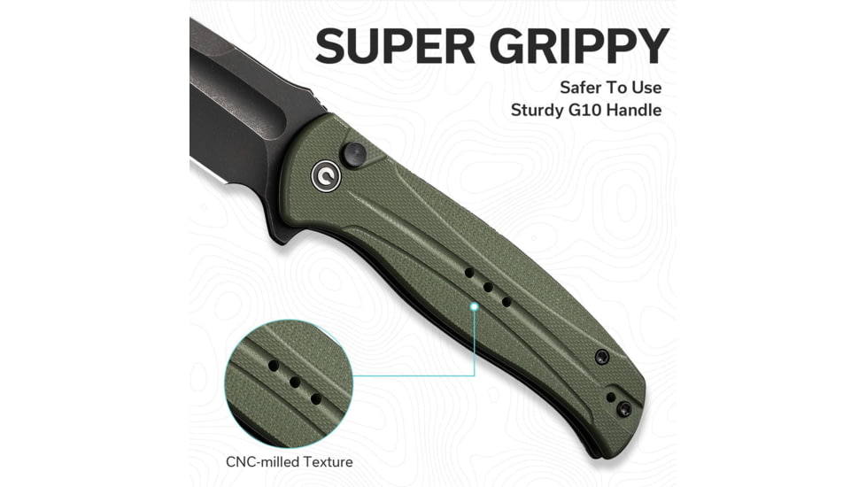 Civivi Knives Incindie 3.48 Folding Spear Point Plain Black Stonewashed 14C28N Steel Blade, OD Green Textured G10 Handle,C23053-2