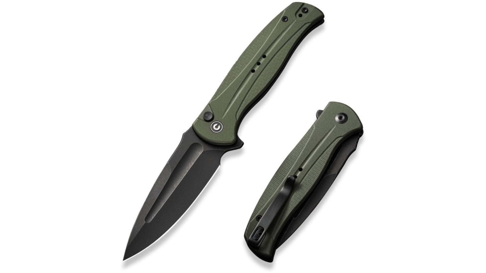 Civivi Knives Incindie 3.48 Folding Spear Point Plain Black Stonewashed 14C28N Steel Blade, OD Green Textured G10 Handle,C23053-2