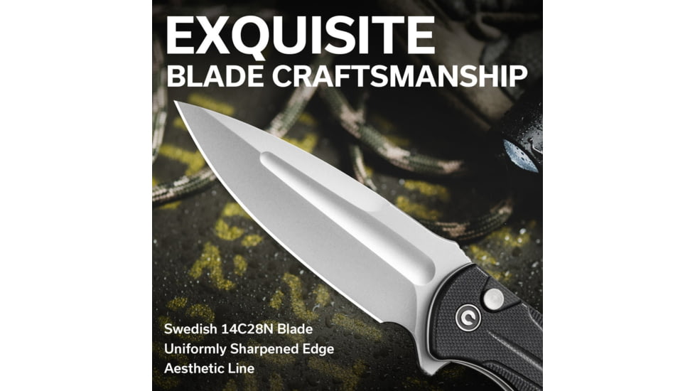 Civivi Knives Incindie 3.48 Folding Spear Point Plain Stonewashed 14C28N Steel Blade, Black Textured G10 Handle,C23053-3