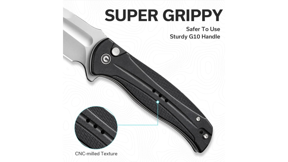 Civivi Knives Incindie 3.48 Folding Spear Point Plain Stonewashed 14C28N Steel Blade, Black Textured G10 Handle,C23053-3