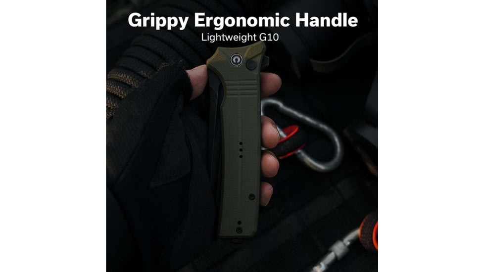 Civivi Knives Neurohaptic EDC 3.74 Folding Clip Point Plain Black Stonewashed Nitro-V Steel Blade, OD Green Textured G10 Handle,C23080-3