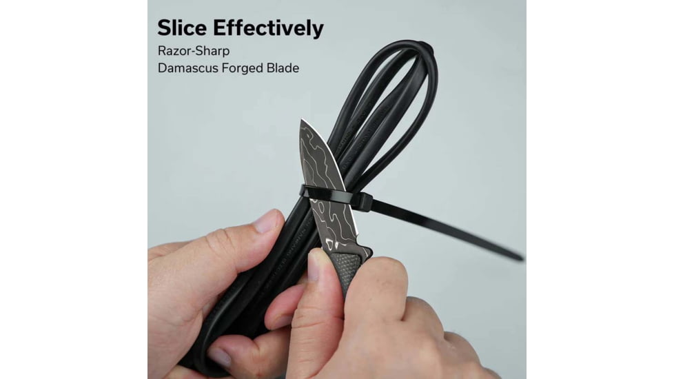 CIVIVI Mini Elementum Micarta Fixed Blade Knife, 5in Overall, 2.25in Black Damascus Steel Blade, Green Canvas Micarta Handle, Black Kydex Neck Sheath, C23010-DS1