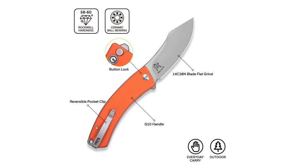CIVIVI Outlaw Muk Flipper &amp; Button Lock Knife Orange G10 Handle 3.47inch Stonewashed 14c28n Blade