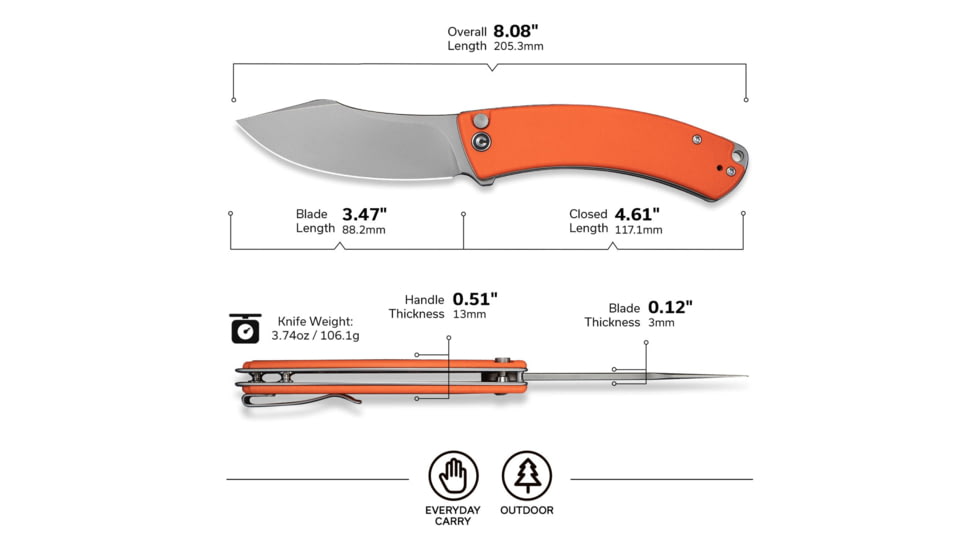 CIVIVI Outlaw Muk Flipper &amp; Button Lock Knife Orange G10 Handle 3.47inch Stonewashed 14c28n Blade